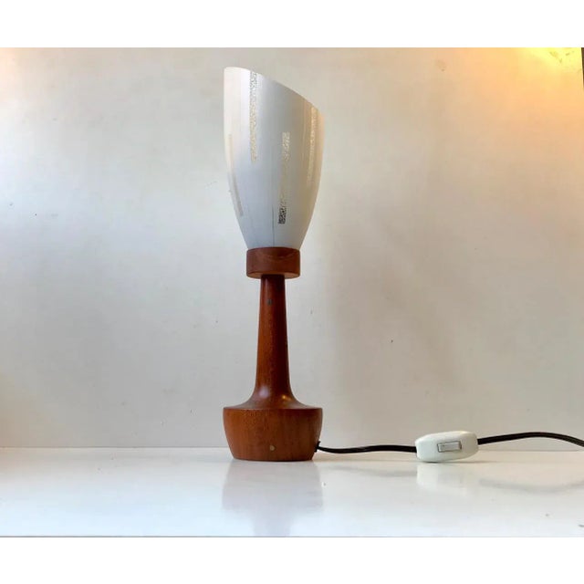 Scandinavian Modern Teak, Brass, and Striped Glass Table Lamp, 1960s For Sale - Image 9 of 9