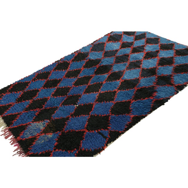 Rug & Kilim Vintage Moroccan Rug in Black, Blue and Red Diamond Patterns, From Rug & Kilim For Sale - Image 4 of 7