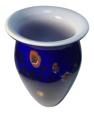 Cobalt Blue Cased White Glass Interior Millefiori Floral Pattern
