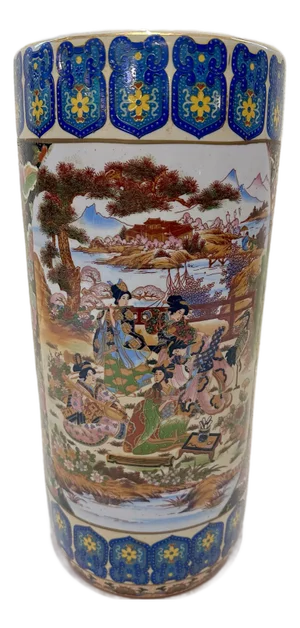 Large Japanese Satsuma Porcelain Floor Vase Umbrella Stand Hand Painted