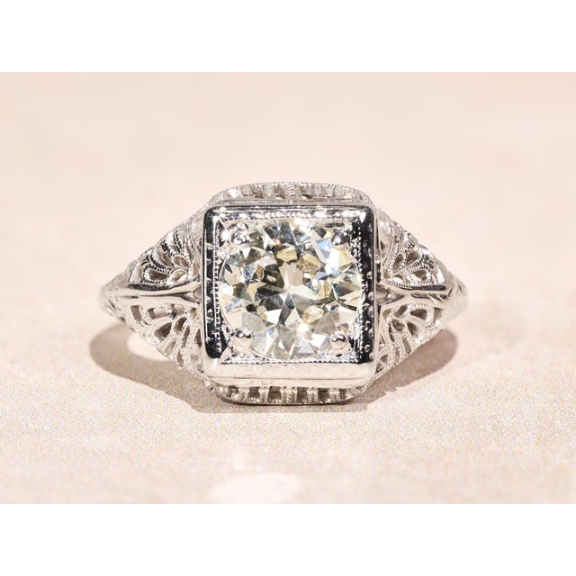 The Rebecca: Ladies 18 Karat White Gold Filigree engagement ring set with 1.30 Carat European Cut Diamond For Sale - Image 9 of 13