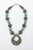Indian Turquoise and Silver Blackened Metal Necklace With Circular Pendant and Toggle Bracelet Indian Style Set Of For Sale - Image 3 of 8