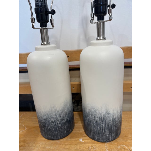 1990s Pair of Mid-Mod Style Pottery Lamps For Sale - Image 5 of 5
