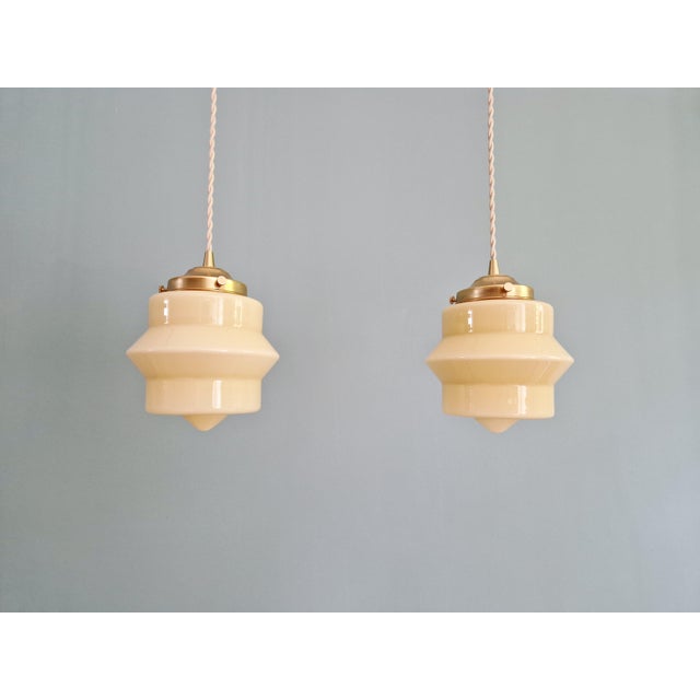 Art Deco Pendant Lights in Cream Opaline Glass, 1930s, Set of 2 For Sale - Image 11 of 13