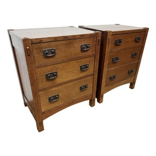 Stickley Mission Collection Three Drawer Nightstands, Pair For Sale