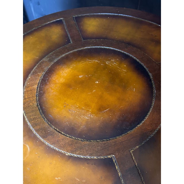 Antique Duncan Phyfe Style Mahogany Drum Center Table With Gold-Tooled Leather Top, Early 20th Century For Sale - Image 13 of 14