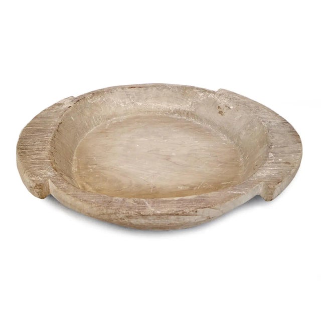 Farmhouse Vintage White Wash Wood Bowl For Sale - Image 3 of 7