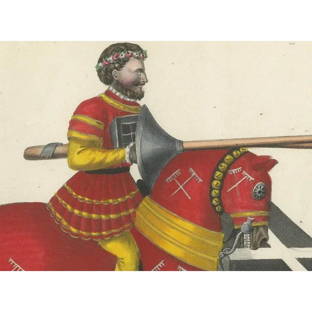 Jousting Gentlemen in Vibrant Attire, 1842, Lithograph For Sale - Image 3 of 7