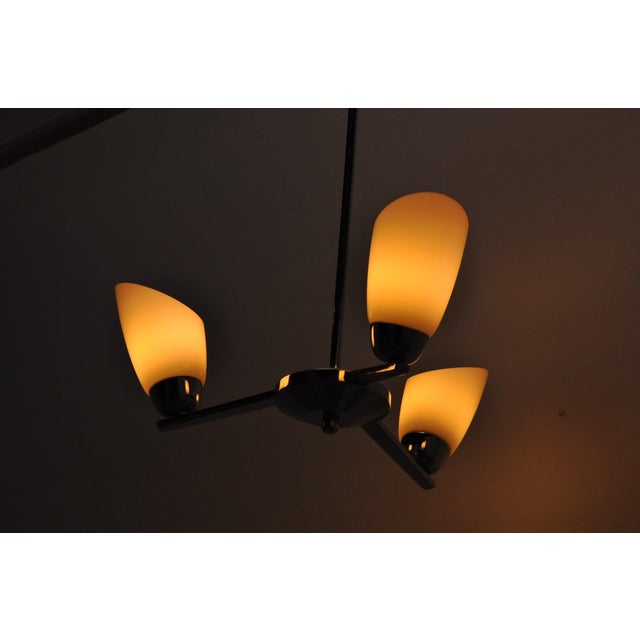 Metal Vintage Triple-Arm Chandelier in Chrome and Glass, 1950s For Sale - Image 7 of 10
