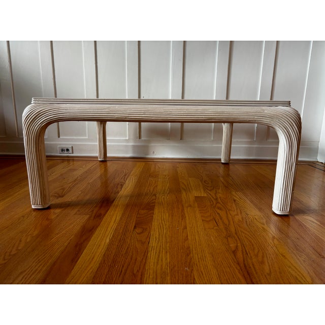 Vintage 1970's Split Reed Waterfall Coffee Table With Glass Top & Matching End Table For Sale In Portland, OR - Image 6 of 18