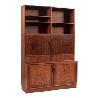 Mid Century Danish Rosewood Bookcase With Drop-Down Secretary Desk For Sale