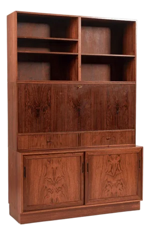 Mid Century Danish Rosewood Bookcase With Drop-Down Secretary Desk