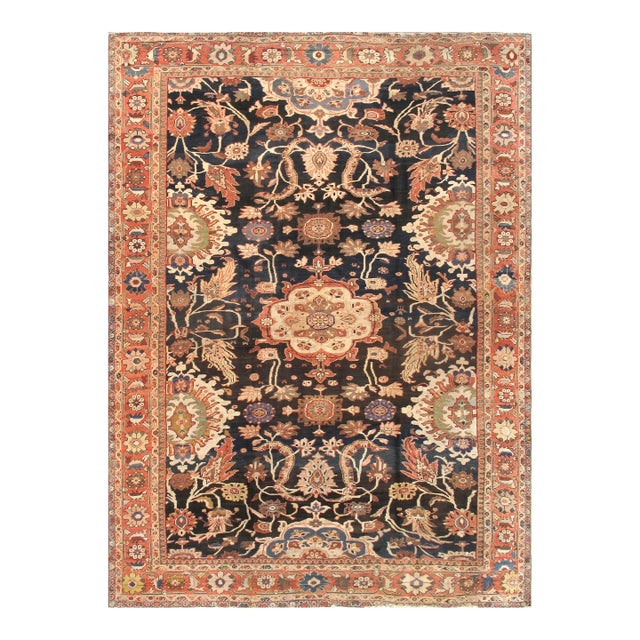 1910s Antique Ziegler Sul Black/Rose Area Rug-11' 4" X 15' 3" For Sale
