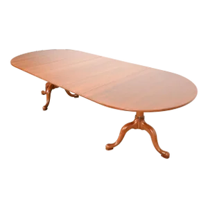 Henkel Harris Georgian Solid Cherry Wood Double Pedestal Extension Dining Table, Newly Refinished