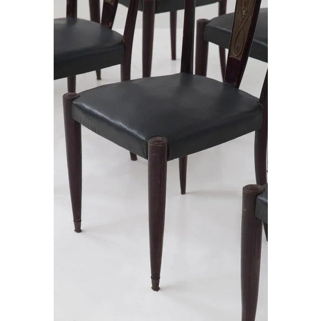 Black Vintage Italian Dining Chairs in Green Leather, 1950s, Set of 4 For Sale - Image 8 of 11