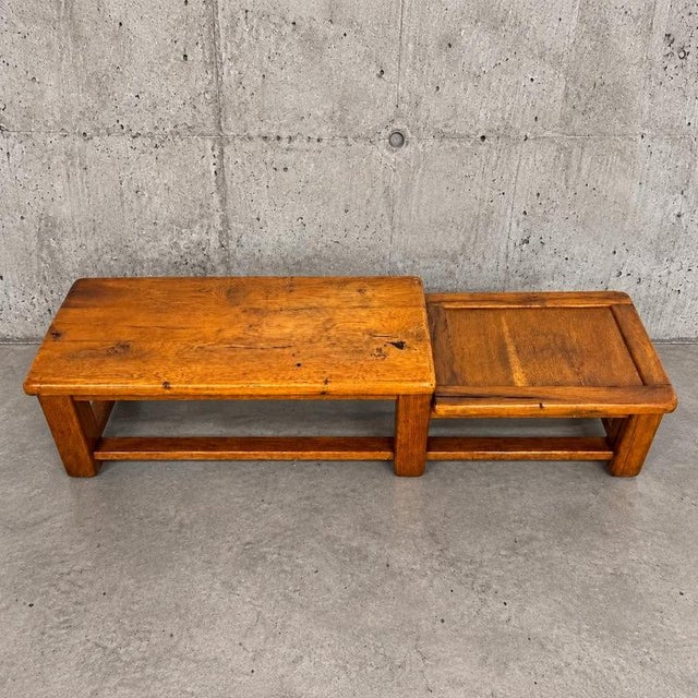 French Brutalist Oak Leveled Side Table, 1950s For Sale - Image 4 of 5