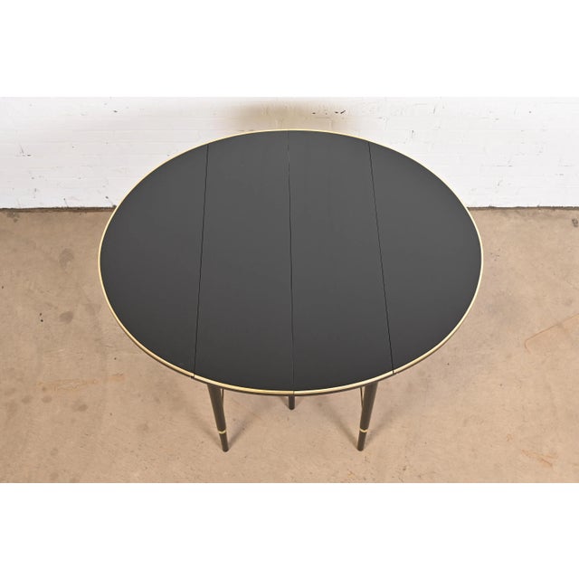 Black Paul McCobb Connoisseur Collection Black Lacquered Mahogany and Brass Extension Dining Table, Newly Refinished For Sale - Image 8 of 13