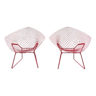 Pair of Red Knoll Bertoia Diamond Lounge Chairs For Sale