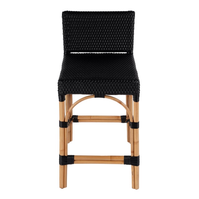 Spritely Home Accent Furniture Serienna 24.5 in. Seat Height Rectangular Rattan Low Back Counter Stool, Black For Sale - Image 4 of 8