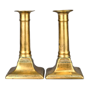 18th Century Queen Anne English Brass Push-Up Candlesticks- Set of 2
