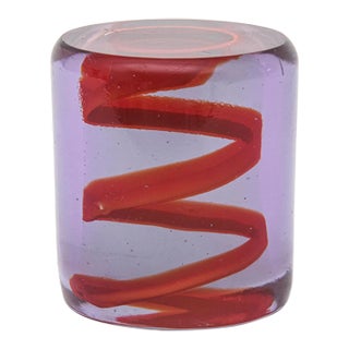 Vintage 1980's Spiral Zigzag Glass Paperweight Red, Purple For Sale