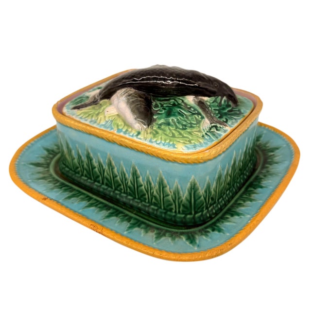 Victorian George Jones Majolica Sardine Box on Turquoise Ground, English, Ca. 1870 For Sale - Image 3 of 18