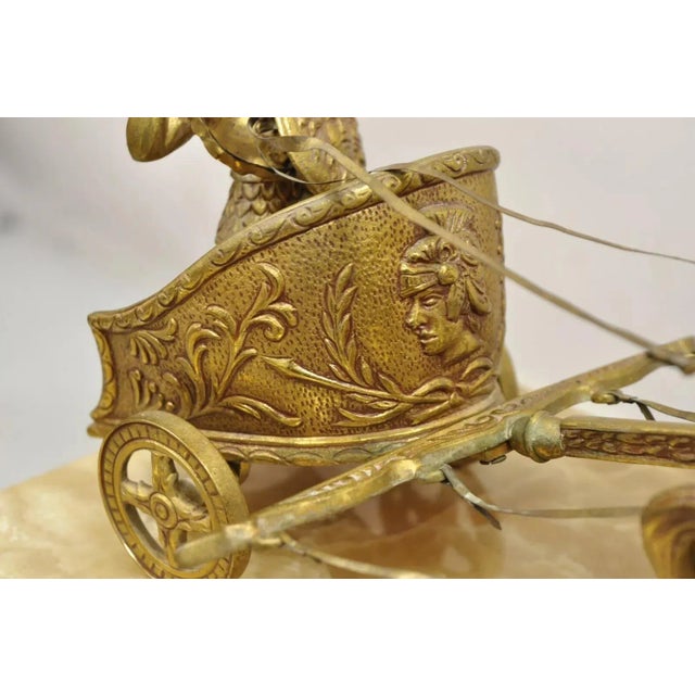 Mid 20th Century Mid 20th Century Vintage Gold Gilt Metal Roman Horse Drawn Chariot Sculpture on Marble Base For Sale - Image 5 of 12