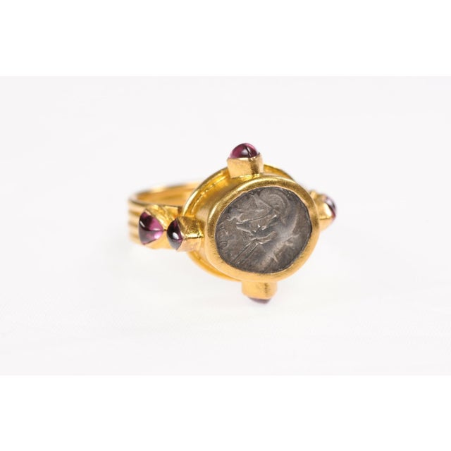 15th Century & Earlier Antique Greek Coin Gold & Ruby Ring Size 7 For Sale - Image 5 of 12