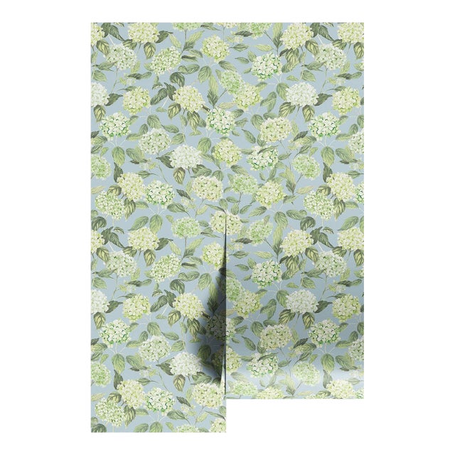 Hydrangea Blooms Floral Grasscloth Wallpaper by House Party | Limelight Green | 6 Yards For Sale
