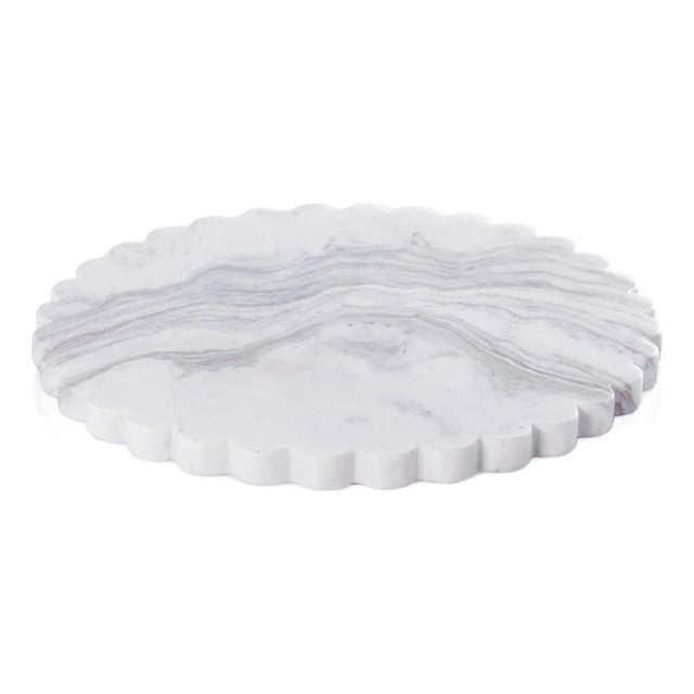 Daisy 14" Scalloped Edge Marble All Purpose Serving Board For Sale