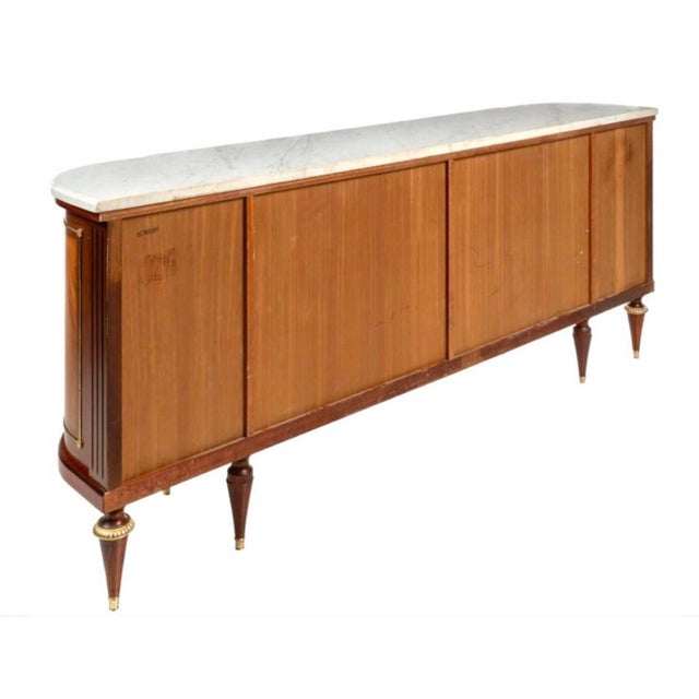 Large French Louis XVI Style Demilune Enfilade Sideboard Buffet, Marble Top For Sale In Tampa - Image 6 of 9