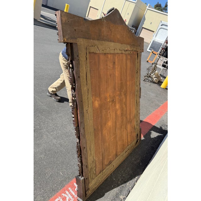 Large Antique Hand-Carved Oak Black Forest Style Figural Wall Mirror For Sale - Image 16 of 18