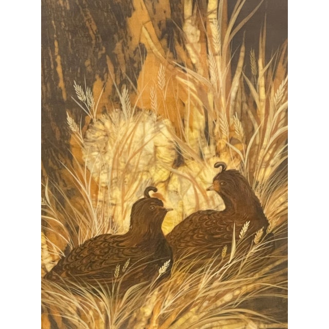 1970s Louise "Lou" Wilson Signed Batik Art of Quail, Framed Wildlife Artwork. For Sale - Image 10 of 10