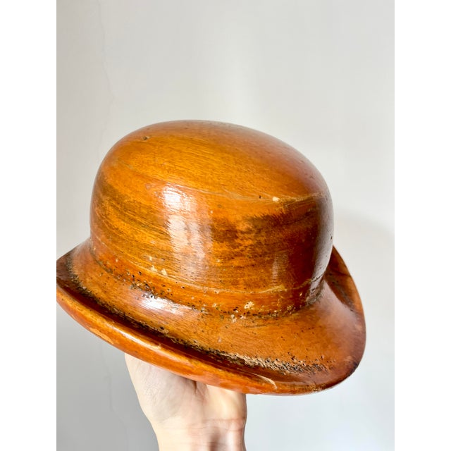 Brown Antique Wooden Bowler Hat Block Mold, Early 20th Century For Sale - Image 8 of 10