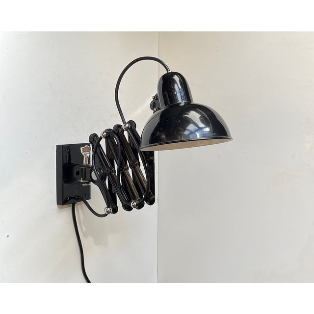 Bauhaus Black Articulated Scissor Wall Lamp, 1950s For Sale - Image 11 of 12