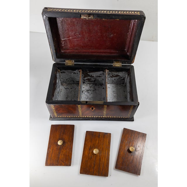 19th Century English Regency Sarcophagus Form Tea Caddy Box With Inlay For Sale - Image 9 of 14