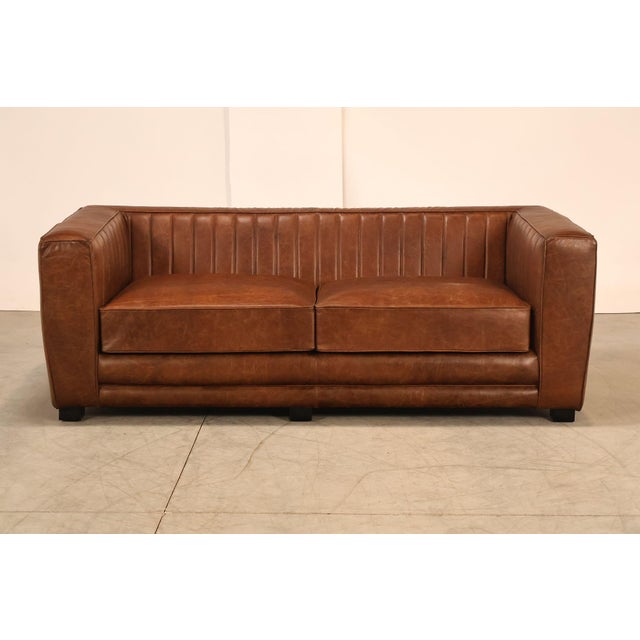 Art Deco Style Brown Leather Sofa For Sale - Image 13 of 18