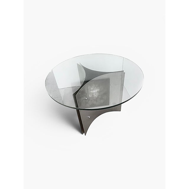 Pedestal Table in Stainless Steel by Michel Boyer, France, 1970, in Flawless conditions. Designed 1970 to 1979