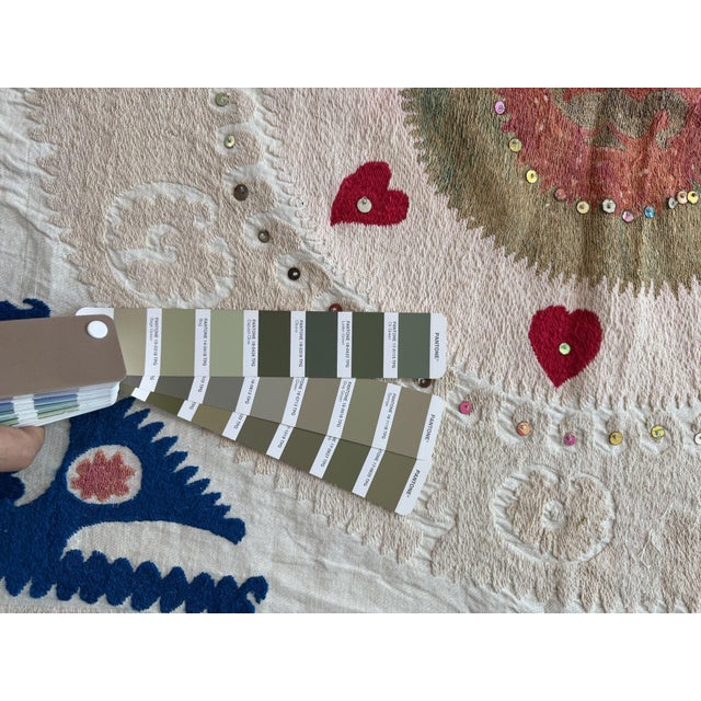 Textile Asian Suzani Embroidered Wall Hanging, 3'10'' X 4'0'' For Sale - Image 7 of 10