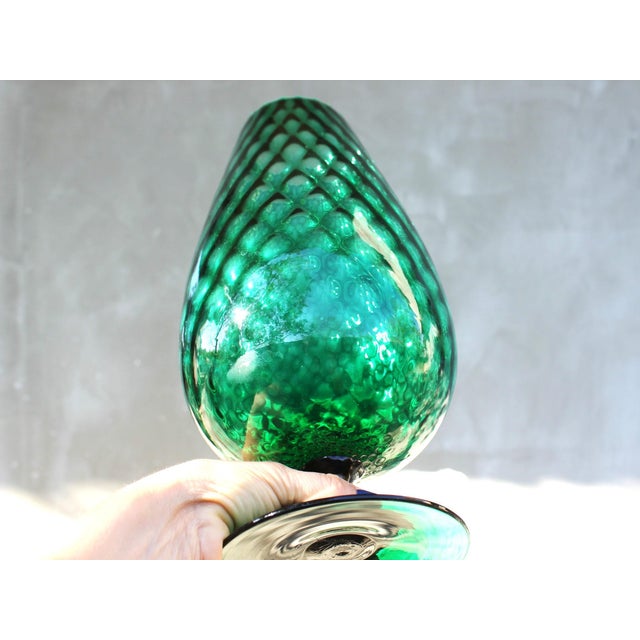 Mid-Century Modern Mid-Century Modern Emerald Green Hand-Blown Art Glass Pedestal Vase, 1970s For Sale - Image 3 of 10