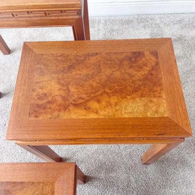 Chinoiserie Hand Carved Asian Wood Nesting/Stacking Tables For Sale - Image 4 of 10
