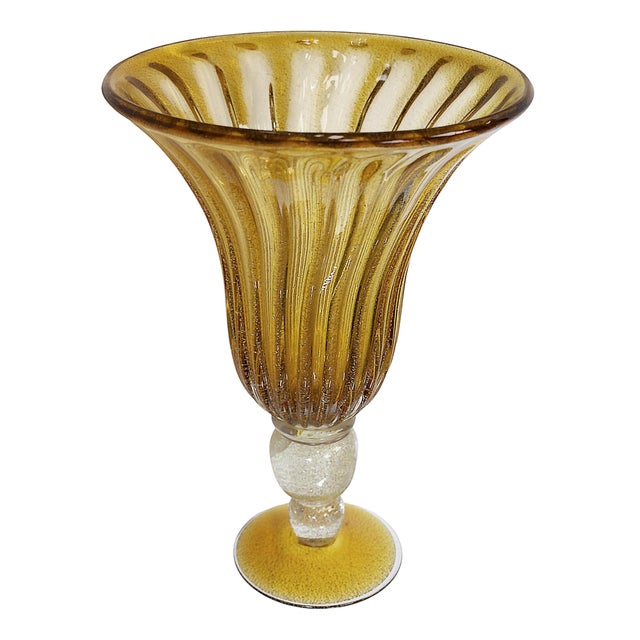 Italian Handmade Amber Murano Glass Vase, 2000 For Sale - Image 4 of 7
