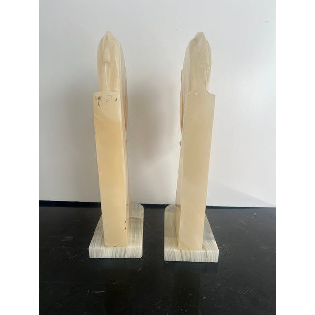 Vintage Hand Carved Onyx Horse Head Bookends Extra Tall For Sale - Image 4 of 8