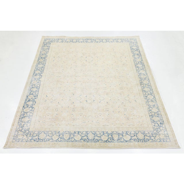 Antique Kerman Persian Wool Rug Neutral Blue and Ivory - Classic All-Over Floral For Sale In New York - Image 6 of 11