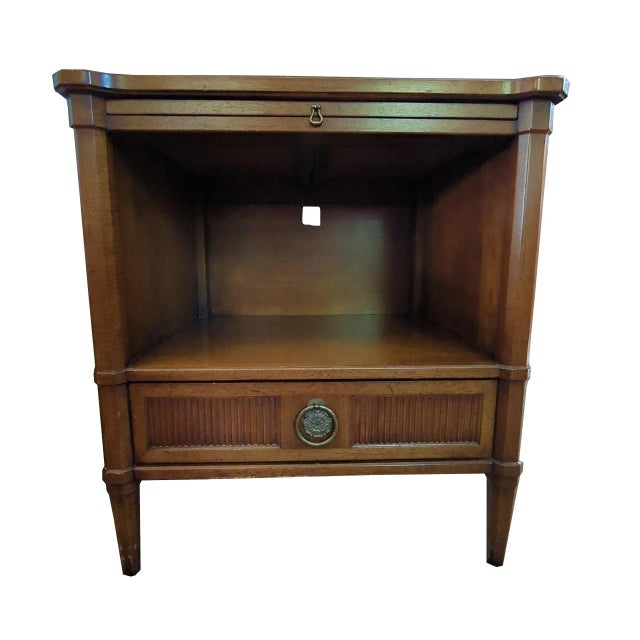 One Wooden Henredon Fine Furniture Nightstand with a pull out ledge at the top, a cubby opening in the middle & a drawer...