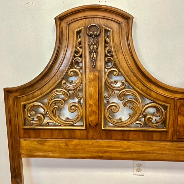 1960s 1968 Mid-Century Italian Mediterranean Thomasville King Headboard With Burlwood Accents For Sale - Image 5 of 12