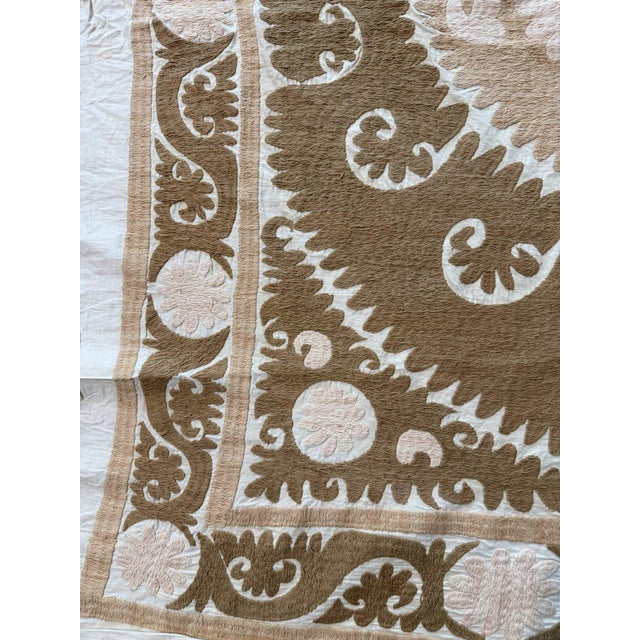 Suzani Wall Hanging Decor — Neutral Tan Uzbek Tablecloth For Sale - Image 4 of 10
