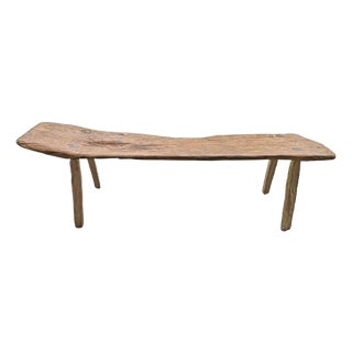 Sculptural Teak Bench Hand-Carved From Madura Island, Java, Indonesia, C. 1950 For Sale