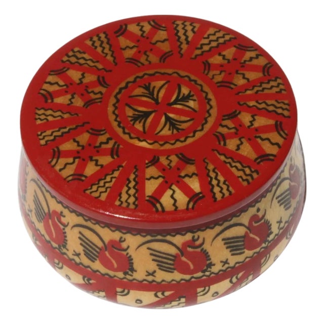 Late 20th Century Antique Hand - Painted Round Trinket Box For Sale