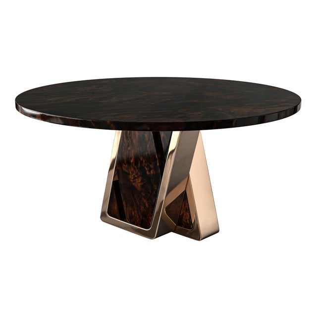 "Amendola" Round Table With Bronze and Burl Walnut, Handmade For Sale In Los Angeles - Image 6 of 7